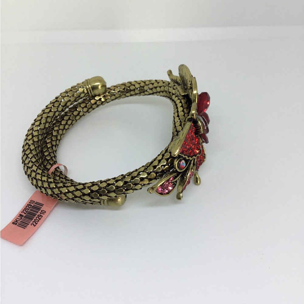 Butterfly Statement Bracelet with Red Rhinestones on Gold-tone Mesh Cuff NWT - Picture 3 of 6